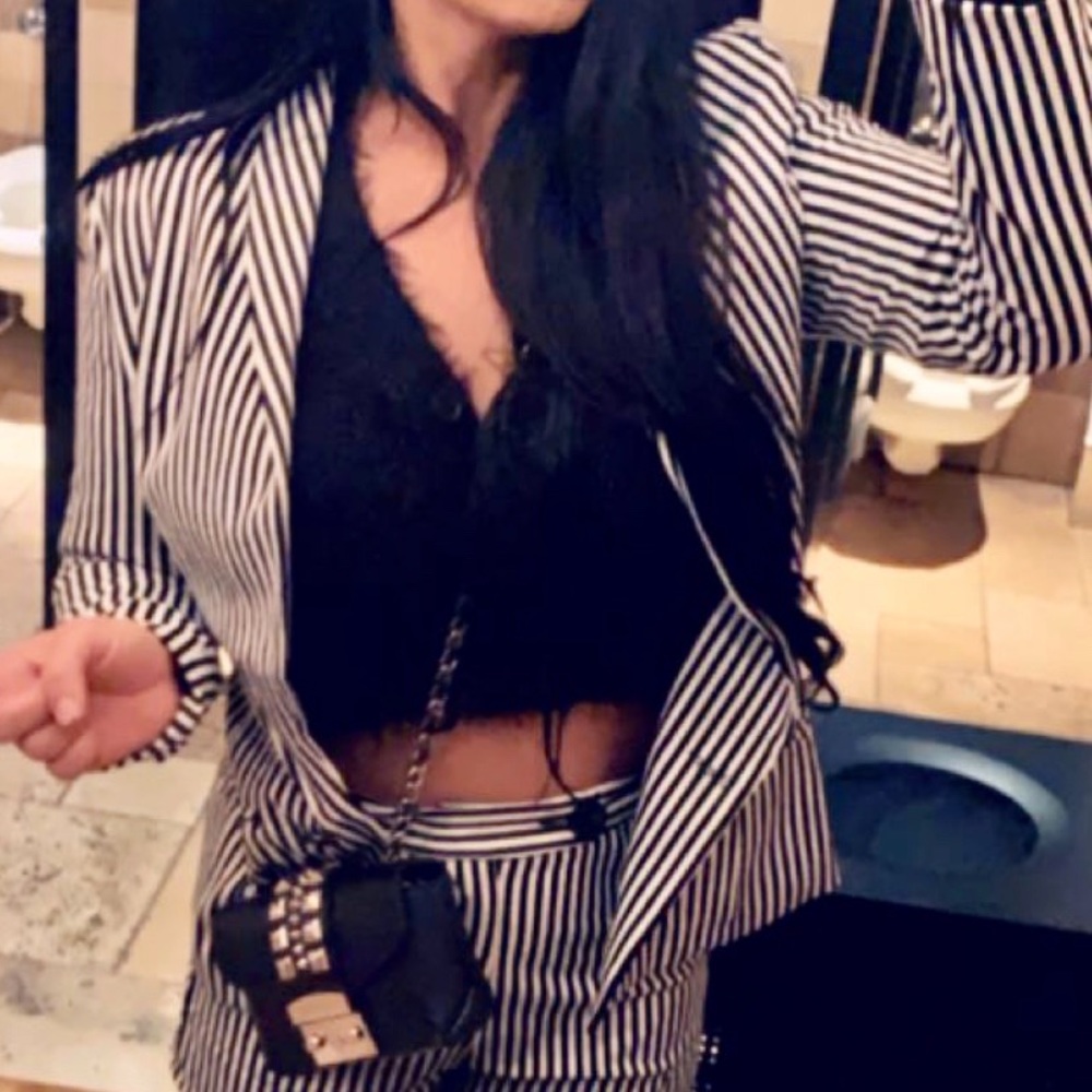 Black and white striped suit with shorts